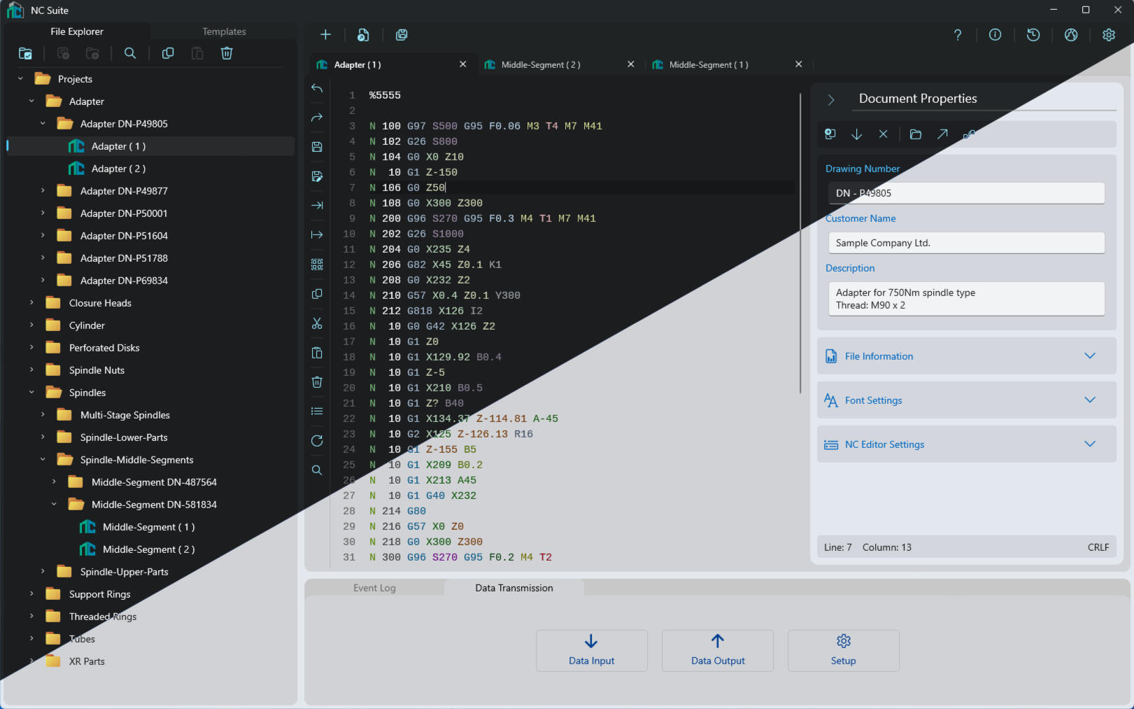 NC Suite user interface